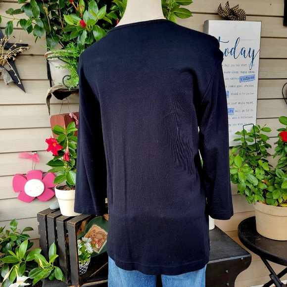 CACTUS BAY ♡ Black w/Silver 'n Gold Embellished Bling "IT'S ALL ABOUT Me" Top L - Picture 7 of 11